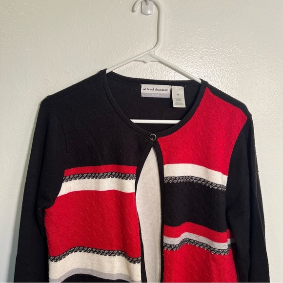 Alfred Dunner One Button Cardigan Black Red White PM - Picture 2 of 8